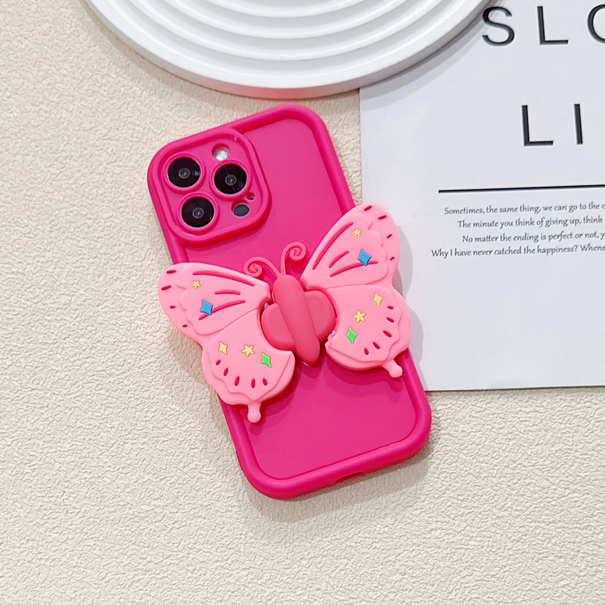 Pink Butterfly Full Coverage Soft Shell Protective Case for Apple iPhone 17 Pro Max, Diamond Sand Phone Case 16