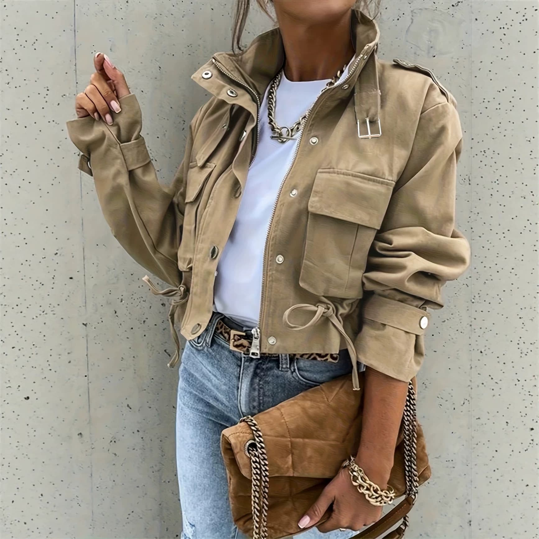 2026 Hot Selling Spring/Fall Women's New Long Sleeve Stand Collar Motorcycle Style Jacket Short Fashion Versatile Jacket