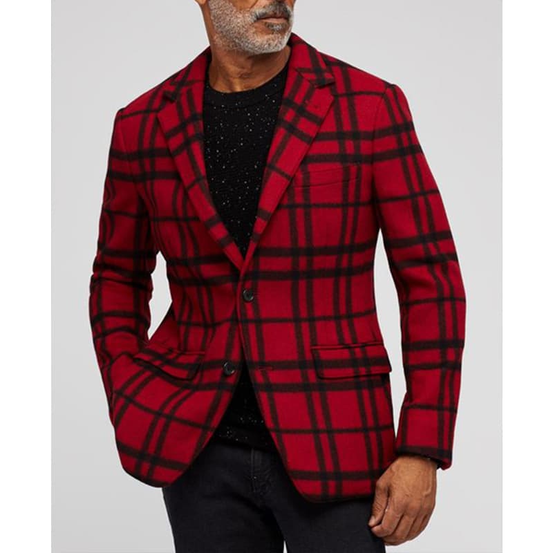 Cross-border foreign trade custom single-breasted two-button plaid suit jacket, men's casual slim-fit suit top