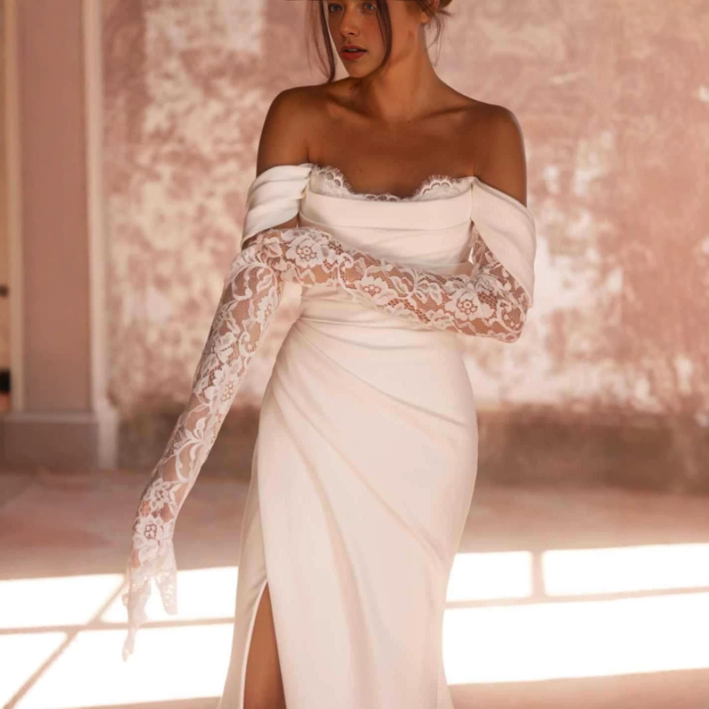 2026 Cross-Border Trade EU US Amazon Light Chiffon One-Shoulder Sexy Slit White Elegant Fishtail Little White Dress