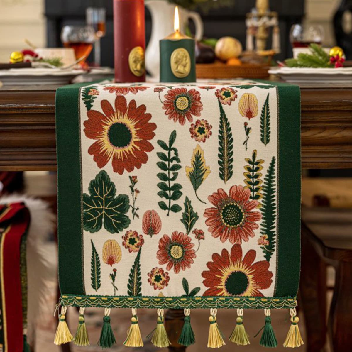 Rustic Table Runner American Style Tea Table TV Cabinet Long Strip Spring Floral Oil Painting Style Tablecloth Wholesale Cross-border Custom