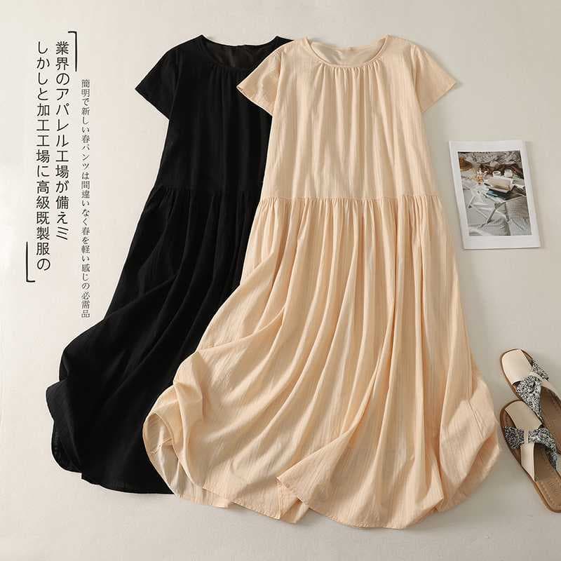Actual Photo Round Neck Short Sleeve Dress Women 2026 Summer Plus Size Fat MM New Style Elegant Long Dress