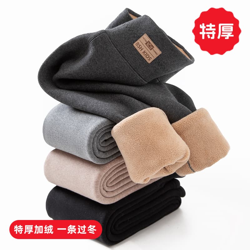 Girls' Extra Thick Fleece-Lined Leggings Children's Winter High-Waist Wearable Pants Baby Warm Pants Cotton Pants Category A