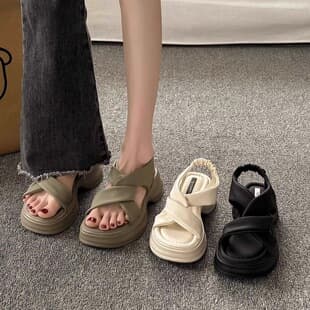 Women's Sandals Summer 2025 New Chunky Platform Casual Beach Sandals High-End French Style to Match Dresses Roman Sandals