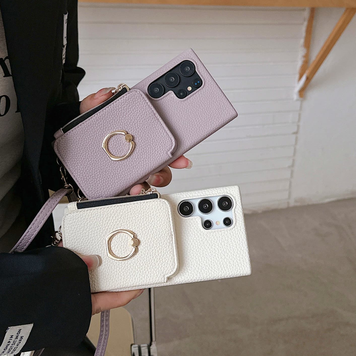 Suitable for Samsung S24U mobile phone case S23 zipper bag diagonal card holster A55 Japanese and Korean ring holder S24FE