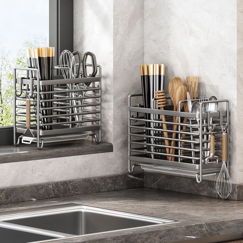 Kitchen Wall-Mounted Chopsticks Storage Box Spoon Rack Drainage Shelf Home Use Chopsticks Holder Utensil Organizer