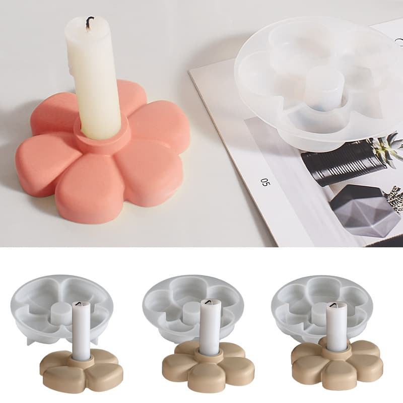 Daisy Five-Petal Flower Candle Holder Epoxy Resin Mold DIY Plaster Aromatherapy Candle Base Decoration Silicone Mold