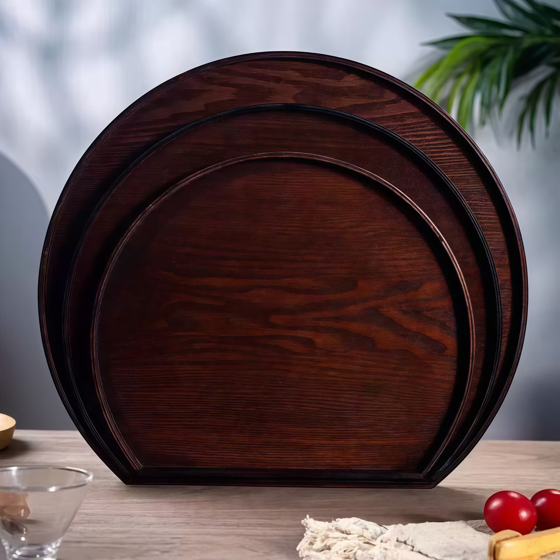 Wooden Tray Semi-circular Tea Tray Dining Tray Household Solid Wood Vintage Japanese Style Plate Creative Plate Breakfast Tray