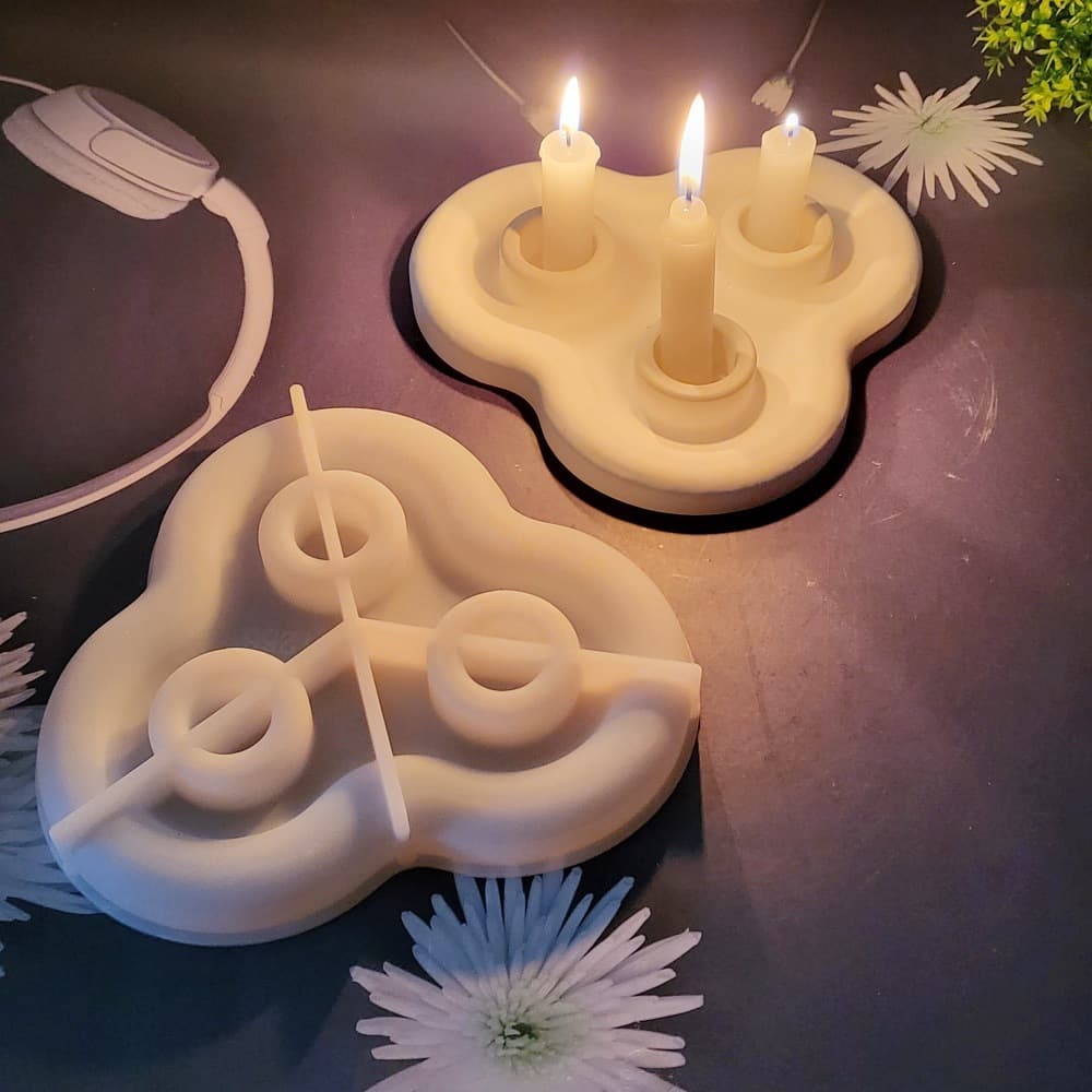 S1266 Three-Hole Candle Holder Tray Desktop Decoration Cement Plaster Mold DIY Silicone Mold