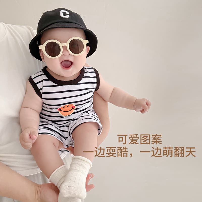 Baby Boy Summer Thin Cotton Striped Stylish Infant Romper Sleeveless Bodysuit