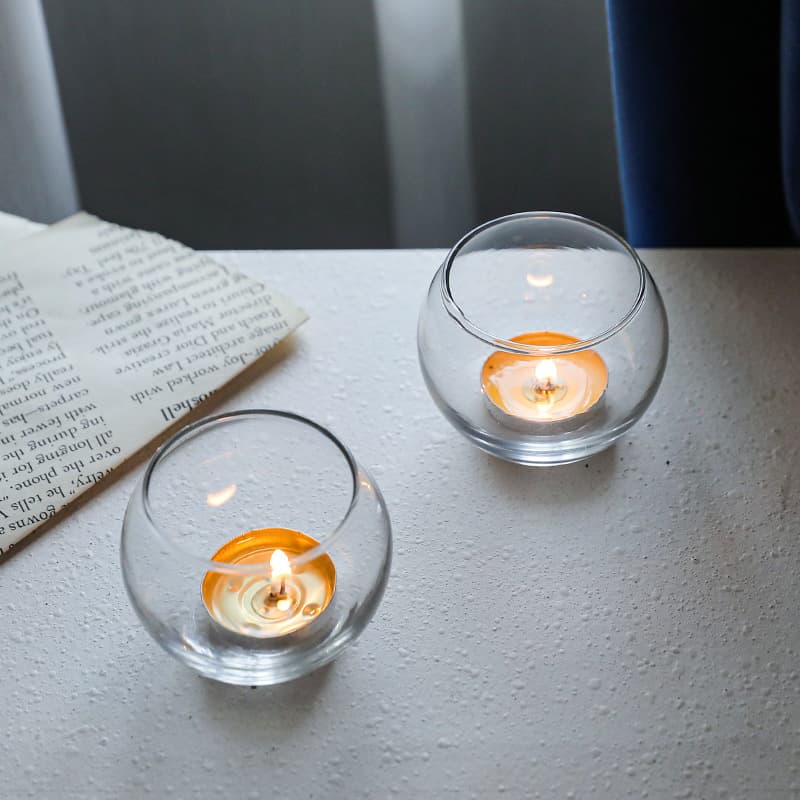 Simple spherical transparent glass candlestick hotel bar restaurant round aromatherapy wax table top romantic atmosphere container