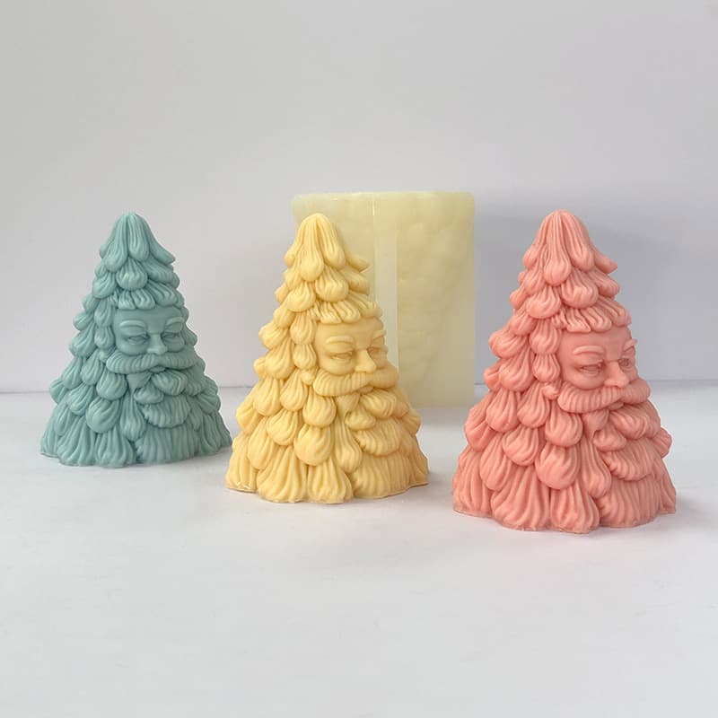 Cross-border Hot Selling Large 3D Christmas Tree Santa Aroma Candle Mold Resin Ornament Food-Grade Silicone Mold