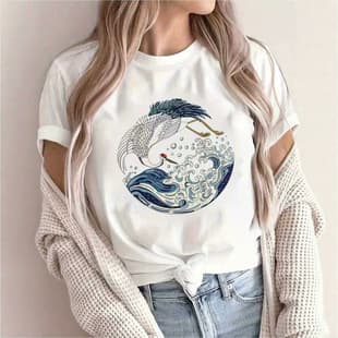 European and American Independent Station Bestseller Printed Round Neck T-Shirt Women Beach Vacation Casual Short Sleeve Loose Top In Stock Wholesale