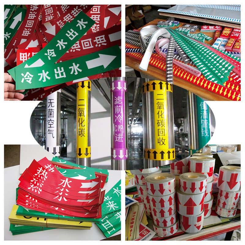 Pipe logo arrow reflective stickers industrial fire safety text pipe flow direction reflective strips warning stickers
