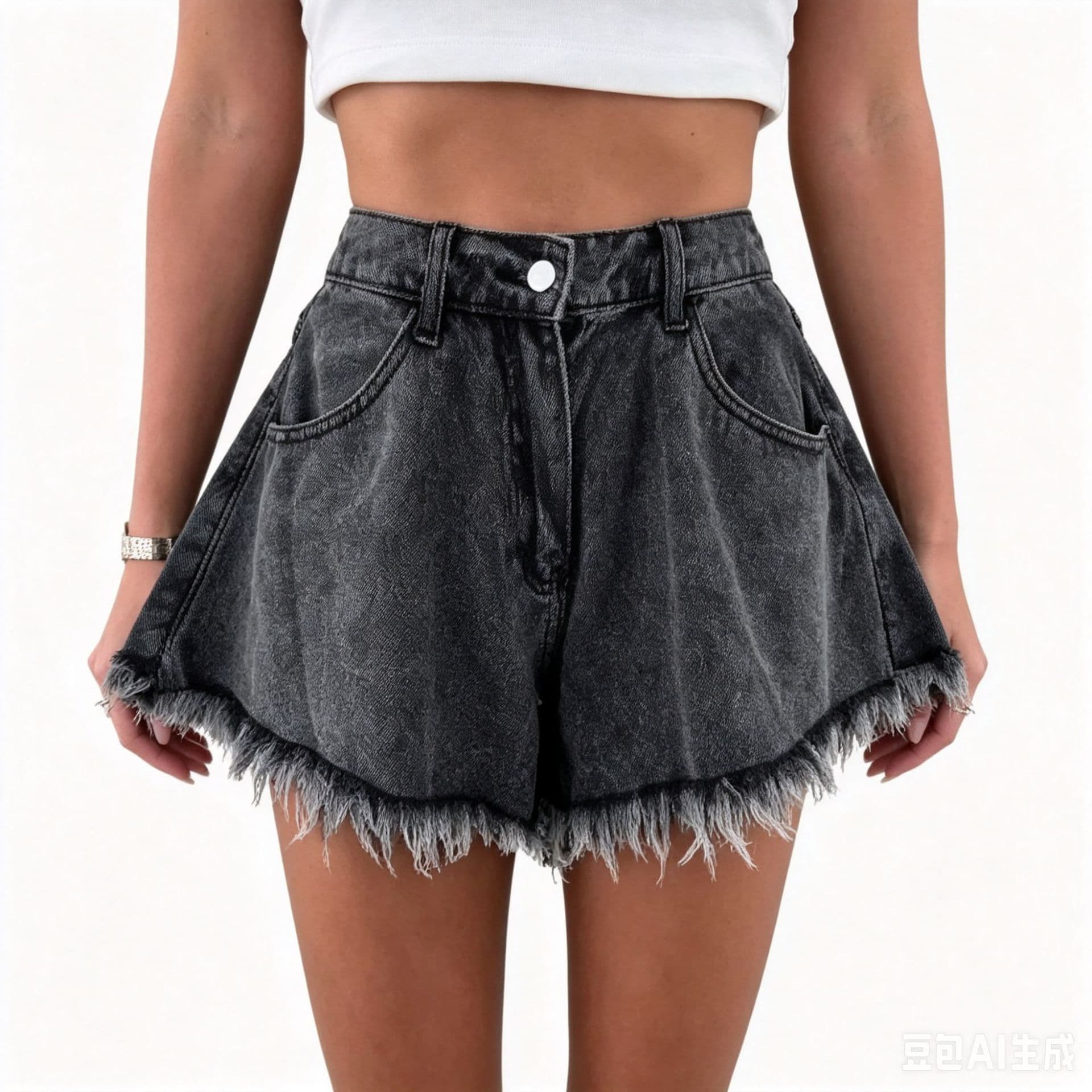 Spot Amazon European and American cross-border women's fashion high-waist raw edge denim shorts loose wide-leg denim shorts for women