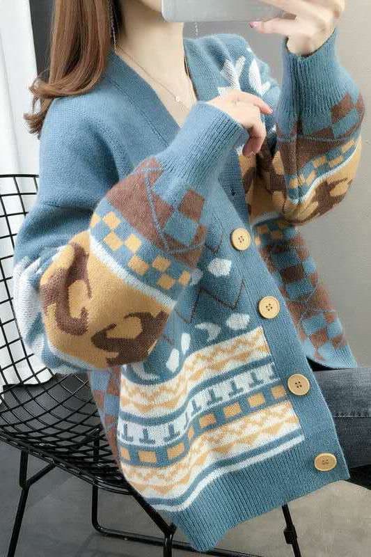 Plus Size Chunky Knit Fairy-like Spring/Autumn New Loose Sweater Knitted Cardigan Women's Jacket Trendy
