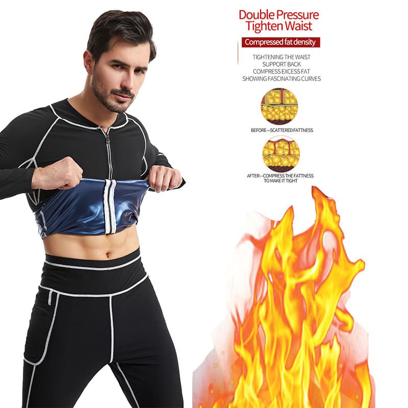 Cross-border shapewear, sweat-producing high-waisted tummy control pants, yoga clothing suit, sweat-producing zippered long-sleeved fitness sweat suit