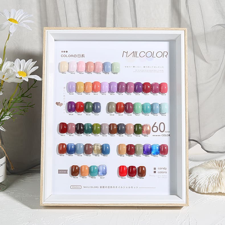 Large manicure display board 60 colors wooden dust-proof photo frame table nail polish glue color plate photo album manicure color board