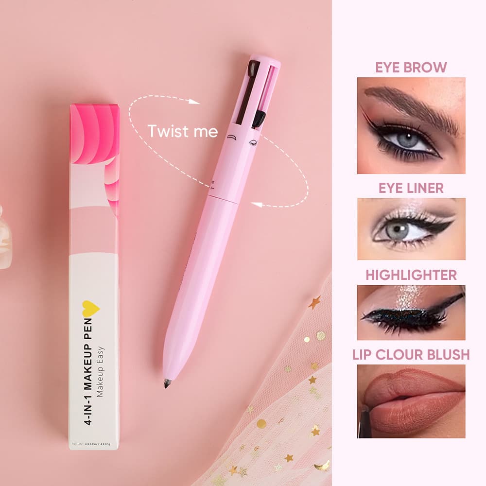 Cross-border 4-in-1 Makeup Pen: Eyeliner, Eyebrow Pencil, Lip Liner, Highlighter All-in-One Portable Makeup Pen Without Logo
