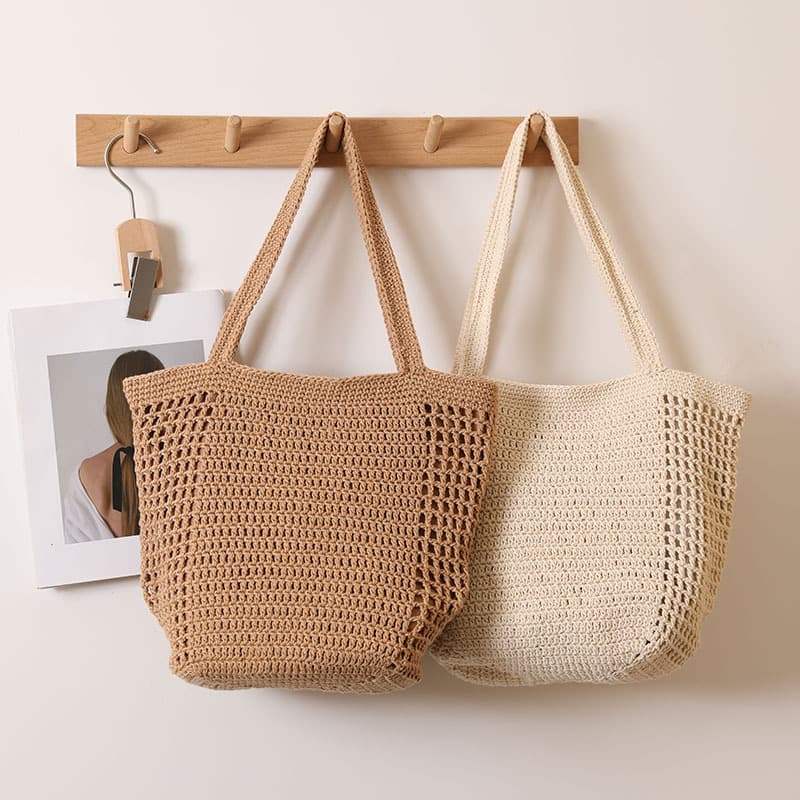 Cross-Border Hot Selling Large Capacity Single-Shoulder Straw Bag New Hollow Cotton Knitted Bag Vacation Beach Bag Versatile Women's Bag