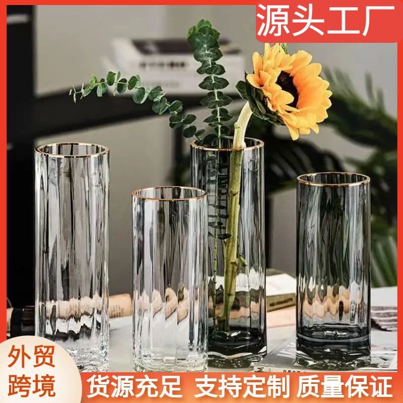 Nordic Creative Large Glass Vase Ins Style High-End Decorative Hydroponic Lucky Bamboo Arrangement Fresh Flowers Indoor