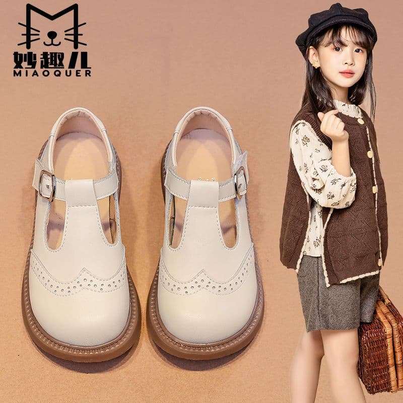 Little girl leather shoes, spring and autumn style, baby girl soft-soled black single shoes, medium and large children's leather shoes, children's performance school shoes