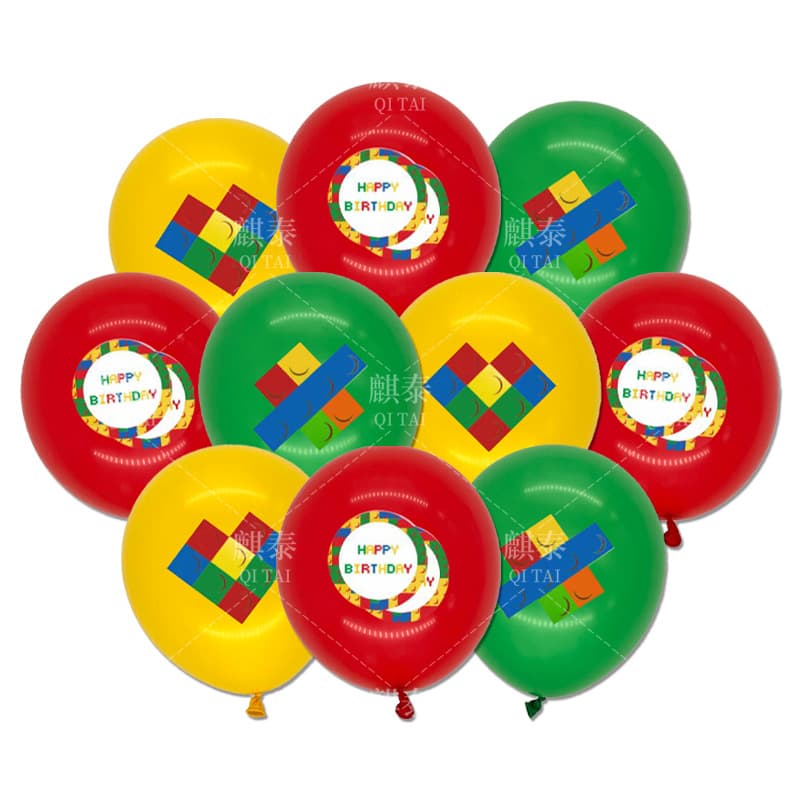 Cross-Border Building Block Theme Latex Balloon Party Decoration Children's Toy 12-Inch Building Block Theme Balloon Set