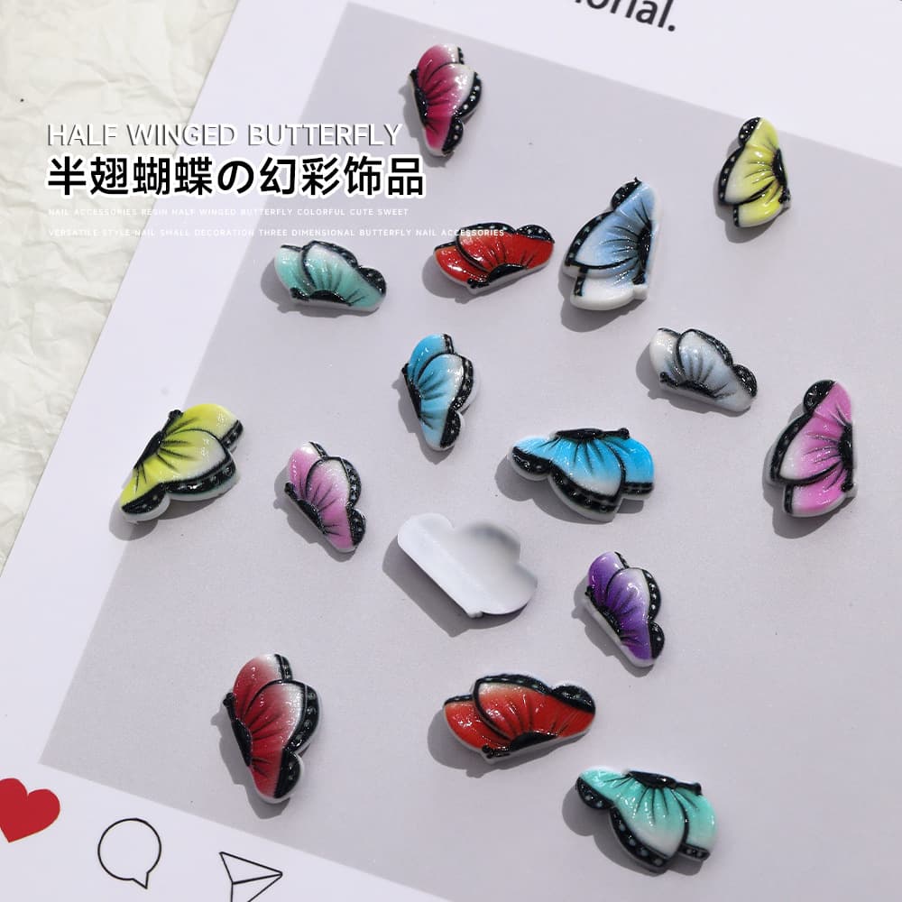 Internet celebrity nail art diamond half-wing butterfly jewelry fantasy three-dimensional with curvature versatile diy color imitation butterfly accessories
