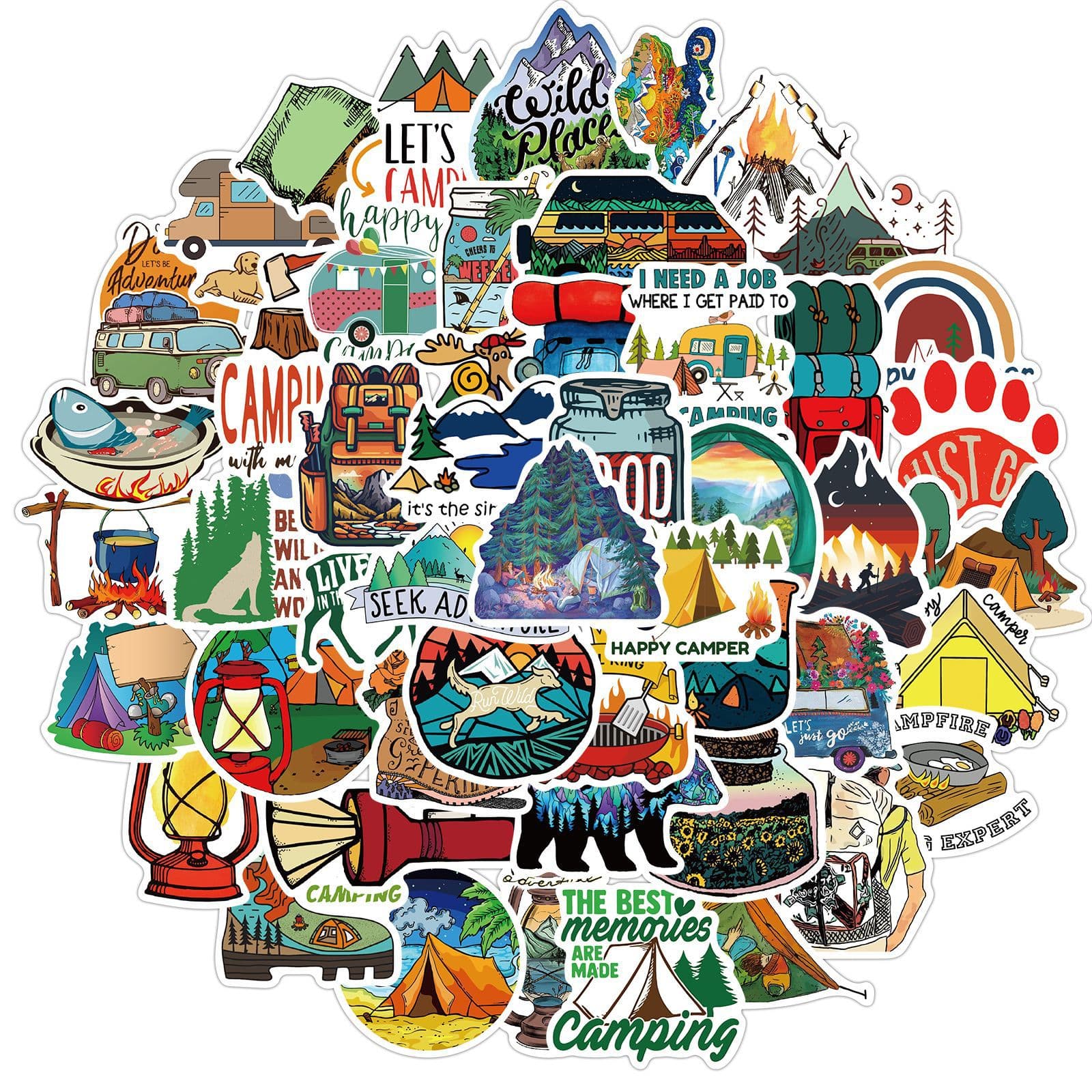 50 New Outdoor Camping Graffiti Stickers for Decorating Suitcases, Motorcycles, Luggage, and Notebooks - Waterproof