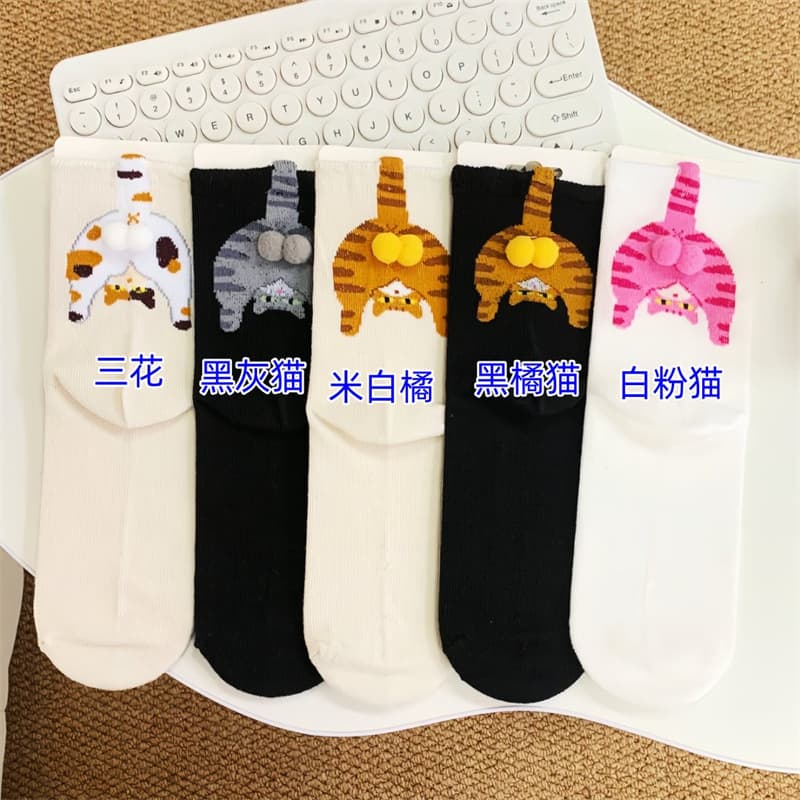 Egg socks cat socks versatile women spring and summer mid-calf cute all-season scrunch socks couple cartoon Doraemon spring summer