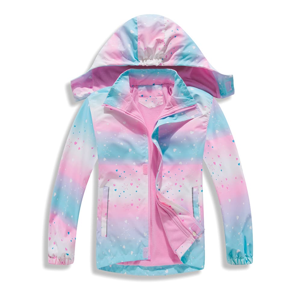 Kids' Waterproof Hoodless Zip-Front Sweaters, Children's Windbreakers with Floral Prints, Girls' Autumn/Winter Cross-border Windbreaker Sport Coats