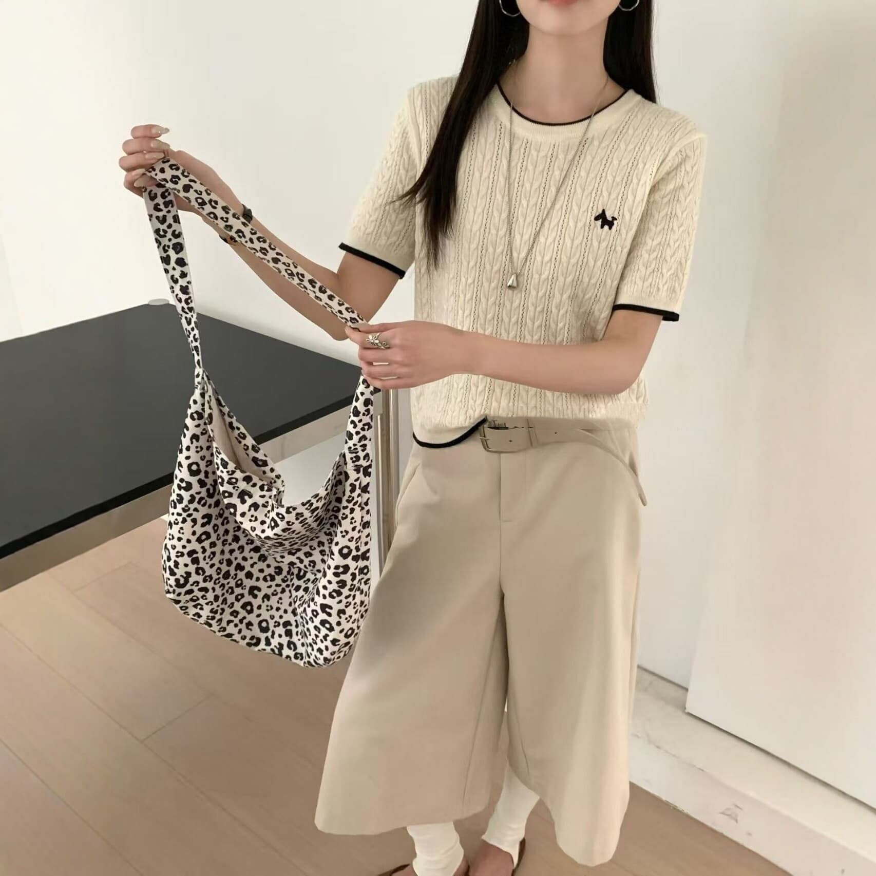 Korean-style Bamboo Knot Linen Short-sleeve Knit Top with Cable Knit Pattern, Versatile Women's Summer T-shirt, Round Neck, New Export Style