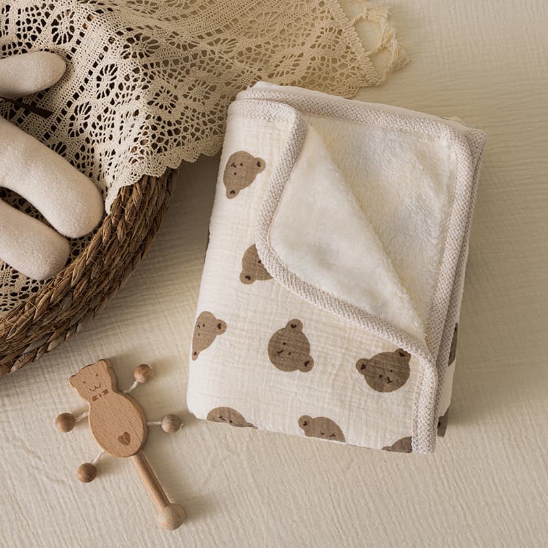 Korean-style Floral Cotton Gauze Fleece Blanket Double-sided Double-layer Cotton Lace Baby Blanket Wrap