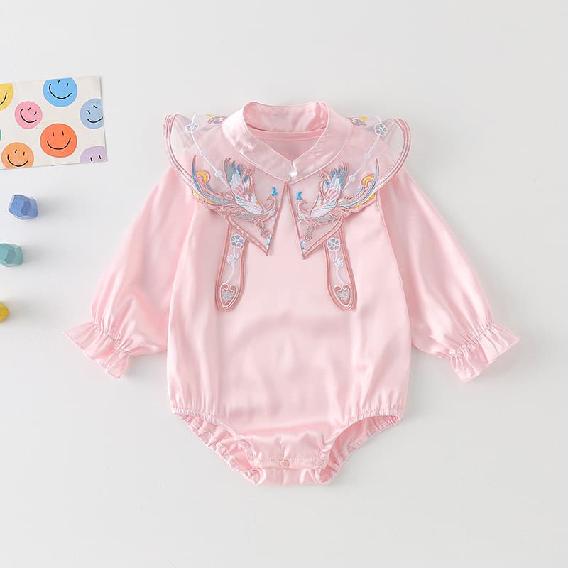 Baby girl spring and autumn triangle harem baby crawling suit 100-day one-year-old dress new Chinese style retro 100-day photography suit