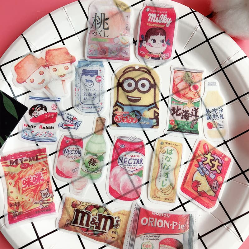 (198 Washi Paper Stickers) Journal Stickers Chinese Japanese Korean Food Snacks Gourmet Planner Diary Journaling Supplies