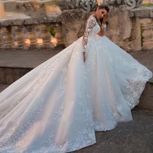 Cross-border Wedding Dress V-Neck European and American Export 2026 New Large Train Wedding Dress Vintage Sexy Tulle Long Sleeve Wedding Dress