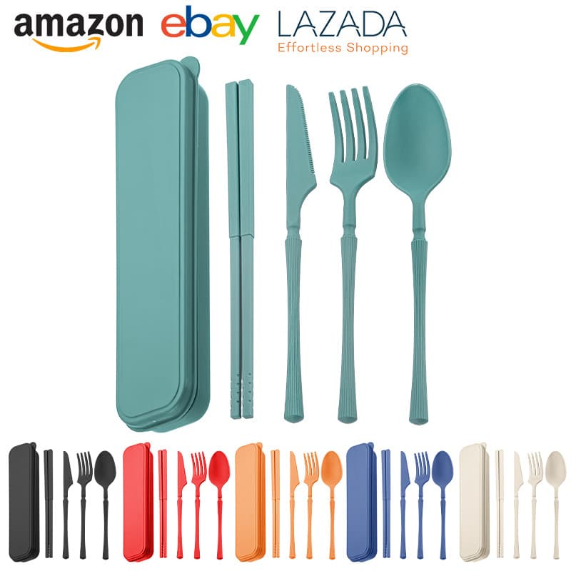 Cross-border Amazon Outdoor Slim Waist Camping Portable Cutlery Set with Knife, Fork, Spoon, and Chopsticks, Black Spoon and Fork Travel Set
