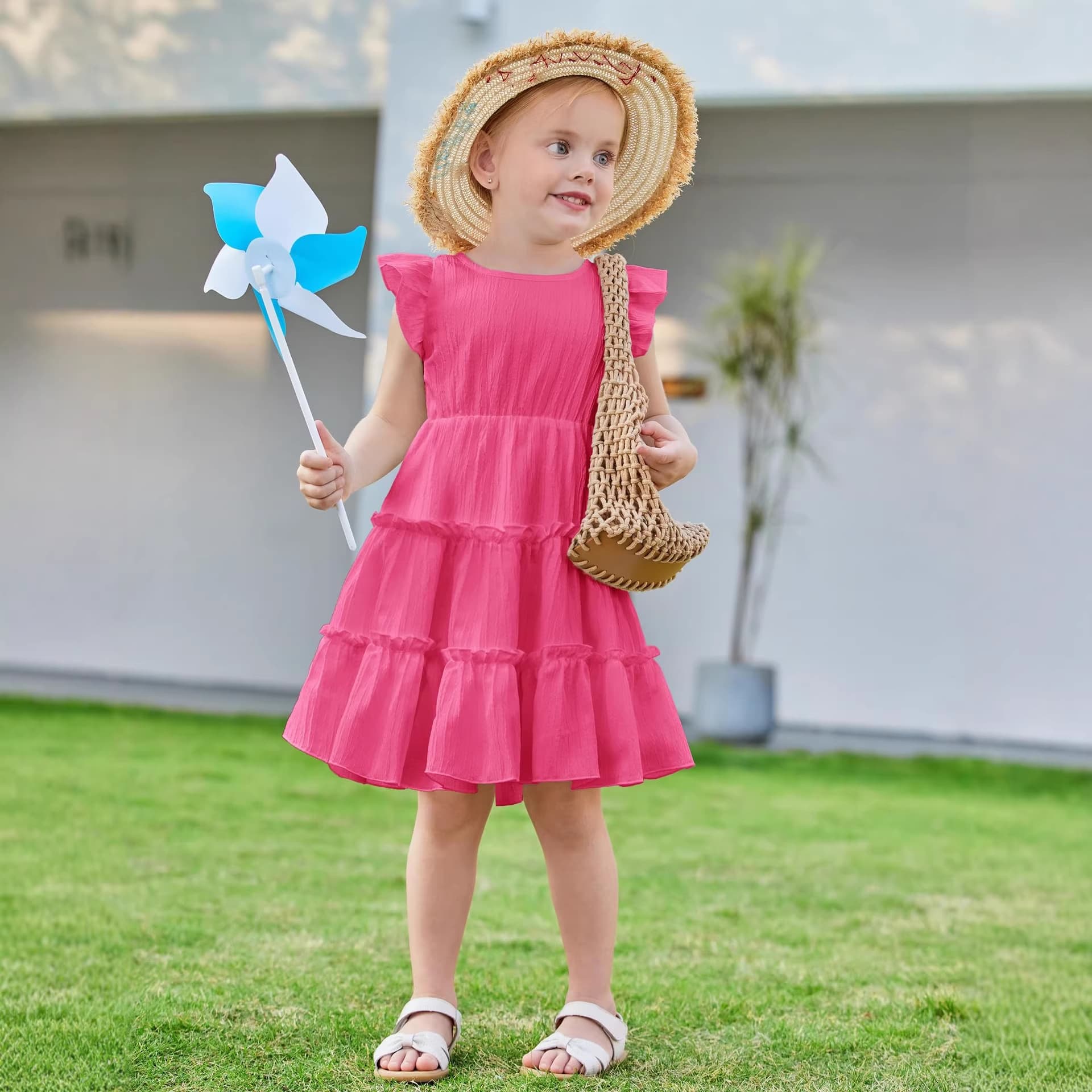 2026 Girls 3-8 Years Easter Dress Sleeveless Summer Casual A-Line Skirt Patchwork Princess Pink Dress