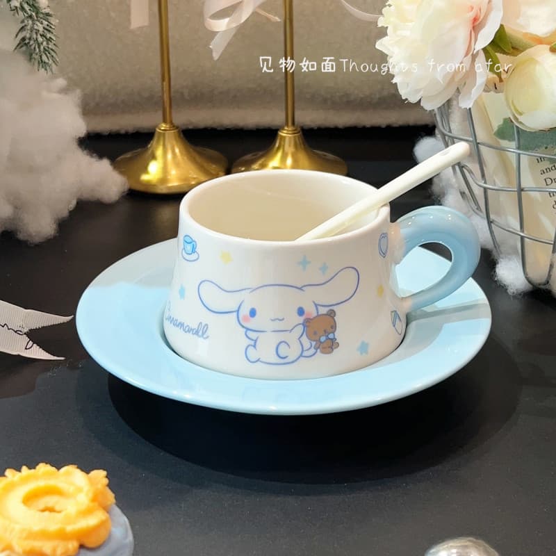 Hand-Painted Anime Girl High Aesthetic Cartoon Coffee Cup Ceramic Set, Cute Dorm Use Cup with Spoon