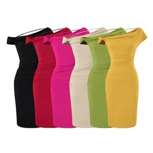 Pure and Seductive Style Hot Girl Sexy Figure-Flattering Heart-Attacking Curves Elegant Off-Shoulder Bodycon Dress for Women Dopamine One-Shoulder Pleated