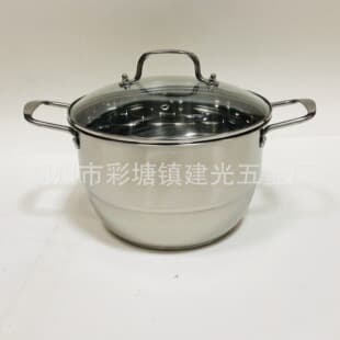 Clearance Stock 24cm 201 Stainless Steel Stockpot with Visible Glass Lid, Double-Handled Stockpot, Dual-Purpose, Promotional Gift