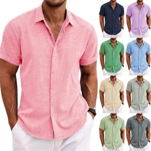 Men's Linen Short Sleeve T-Shirt Loose Sweatshirt Solid Short Sleeve Cotton Linen Shirt Men Beach Plus Size Men's Short Sleeve Shirt