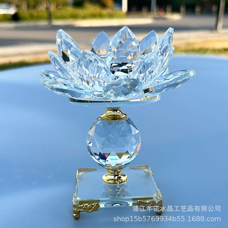 New Crystal Alloy Candle Holder Decoration Temple Lotus Everlasting Light Incense Burner Decoration Factory Direct