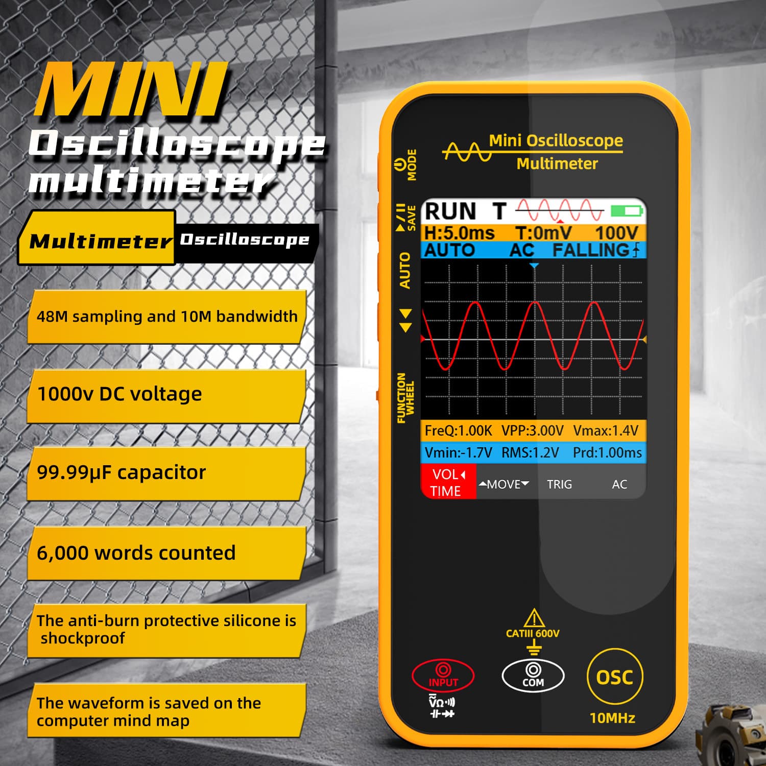 BSIDE Handheld Mini Oscilloscope Multimeter OS1 Single-Channel 10MHz Multifunction Charging Smart Anti-Burn