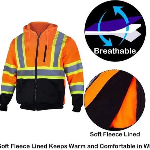 Cross-border Supply Safety Hooded Sweatshirt Long Sleeve Orange Reflective Shirt with Hood Reflective Workwear