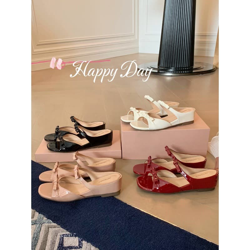 Sheepskin Grape-Colored 5cm Height-Increasing Slippers for Women, French-Style Double Bow Strap Open-Toe Sandals for Outdoor Wear