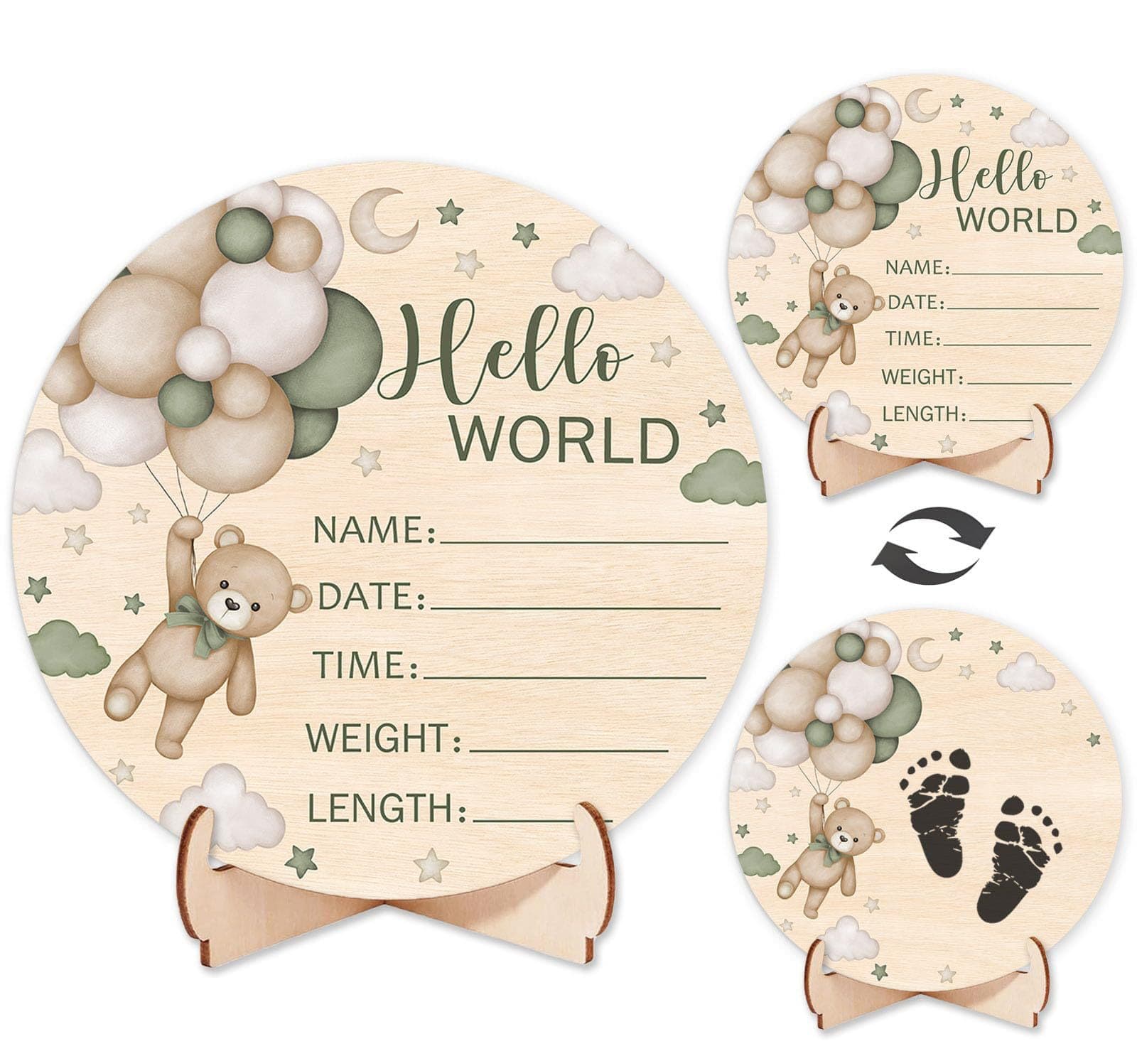 Baby Shower Hello World Newborn Sign Blue Teddy Bear Baby Growth Keepsake for Mom