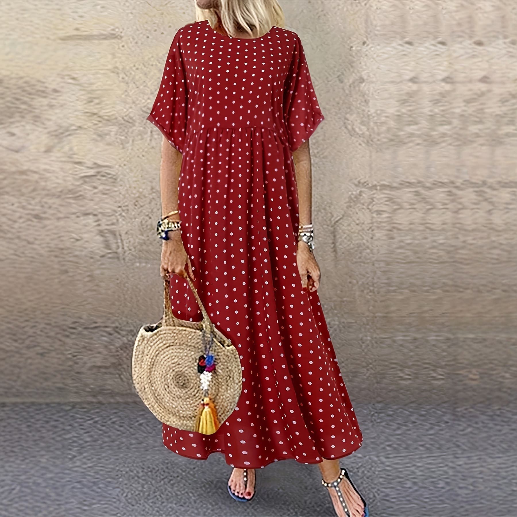 2025 Summer New European and American Amazon Aliexpress Polka Dot Small Fresh Large Size Retro Women's Long Skirt
