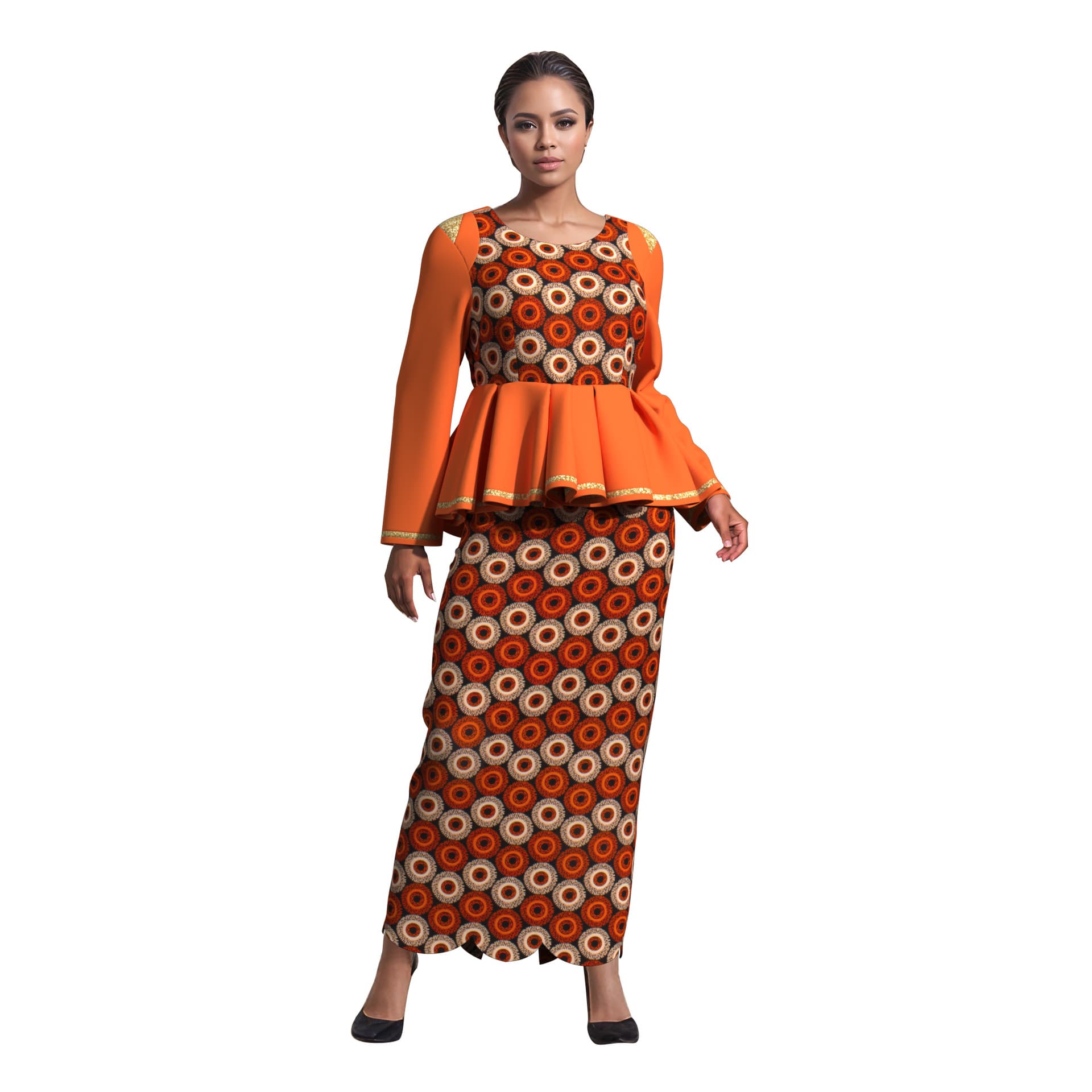 Cross-border Women's African Fashion Round Neck Women's Suit Slim High Waist Long Sleeve Top and Long Skirt Drop Shipping