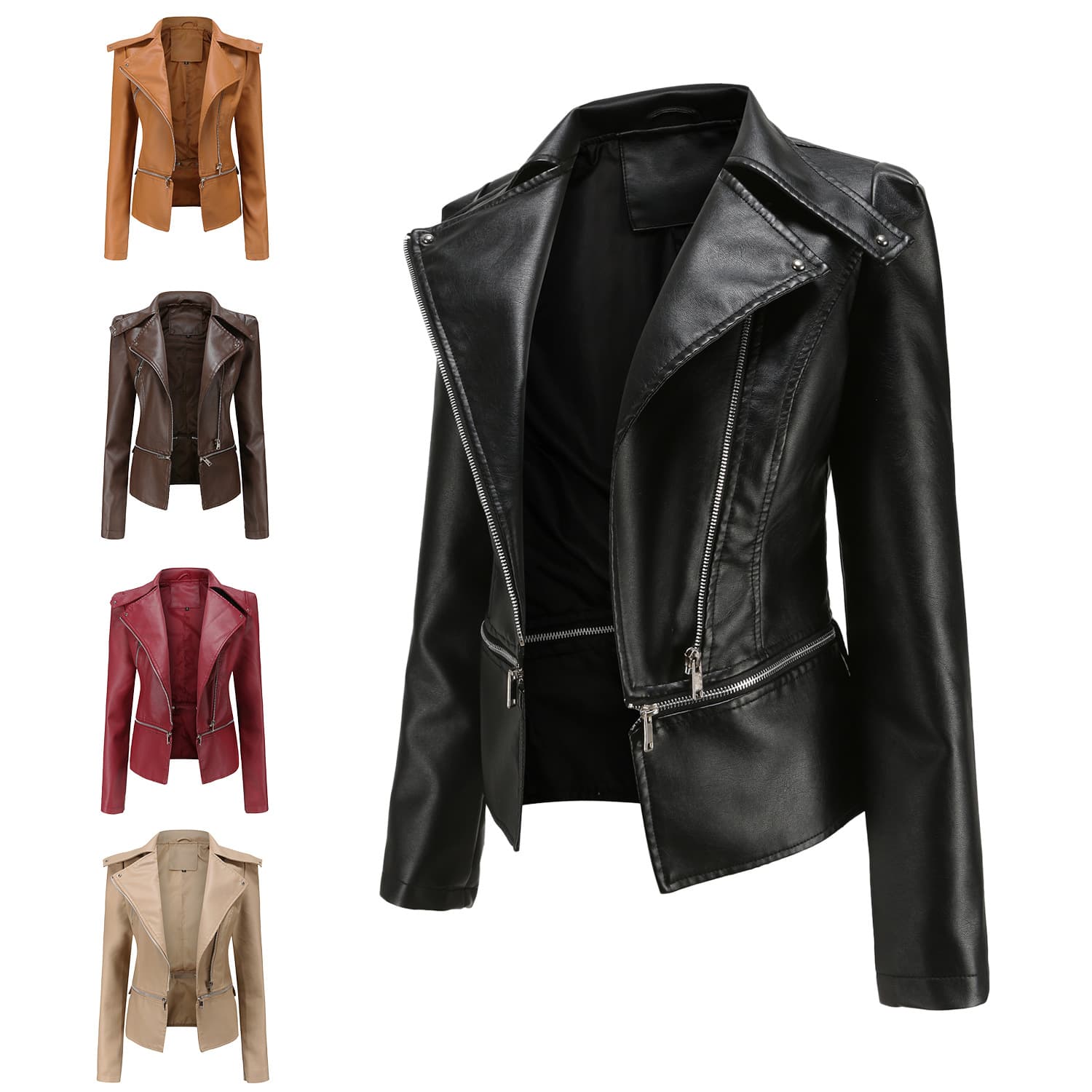 Cross-border women's European size new leather jacket women's hem detachable spring and autumn jacket women's fashion casual jacket 2023